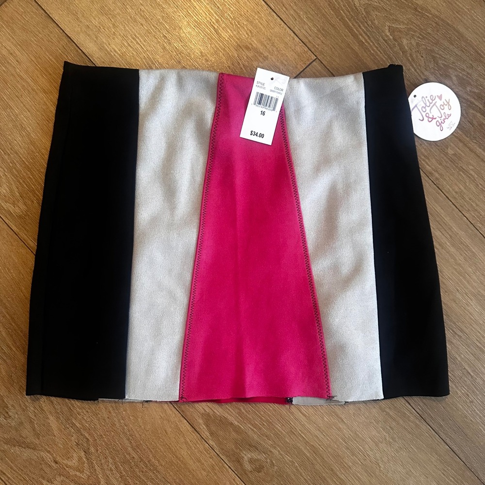 Jolie & Joy Girls Colorblock Mini Skirt Pink Black Grey Size 16 XL NWT